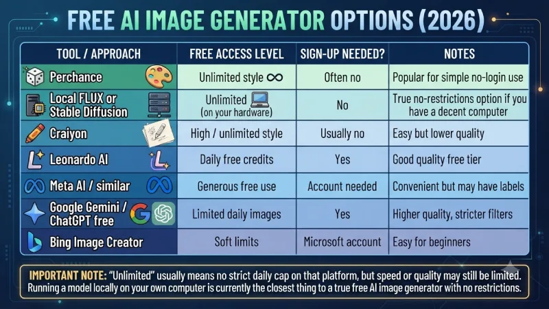 free ai image generator options (including no sign-up and unlimited style)