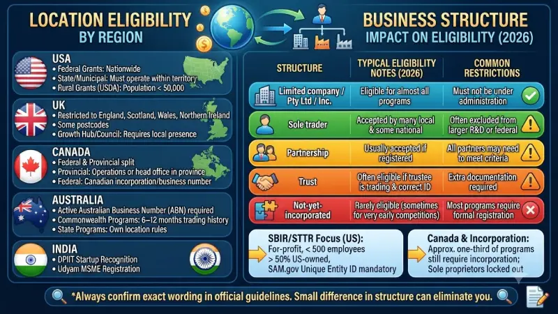 how do location and business structure affect eligibility?