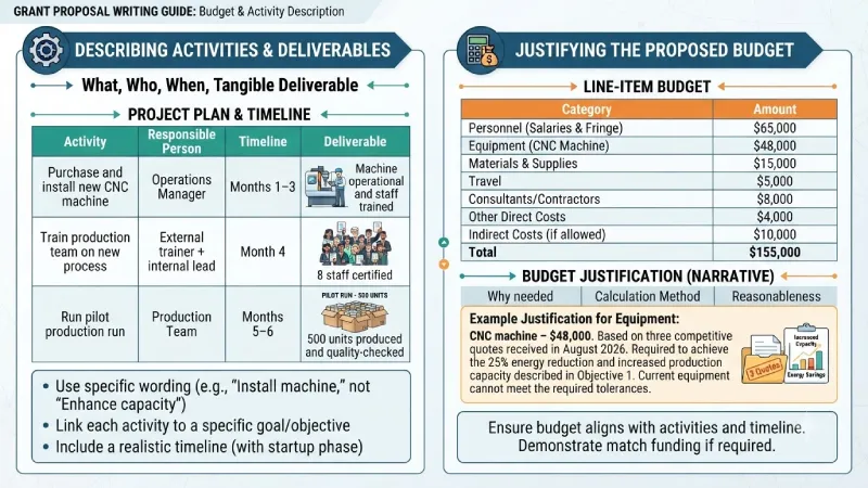 how do you describe activities and deliverables?