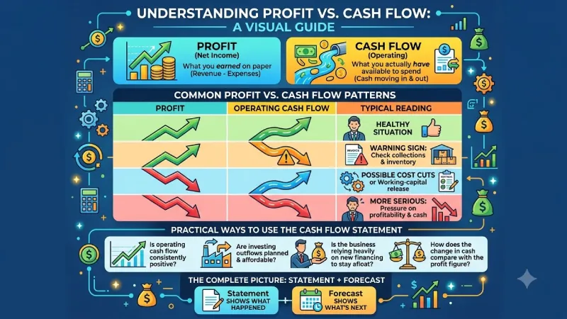how do you interpret cash flow alongside profit 