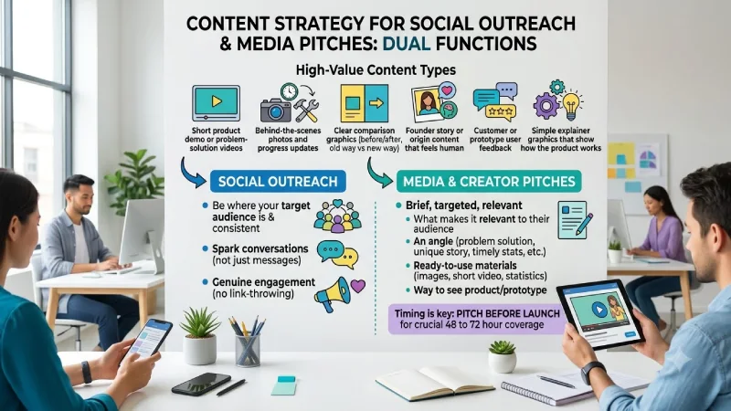 what content supports social outreach and media pitches