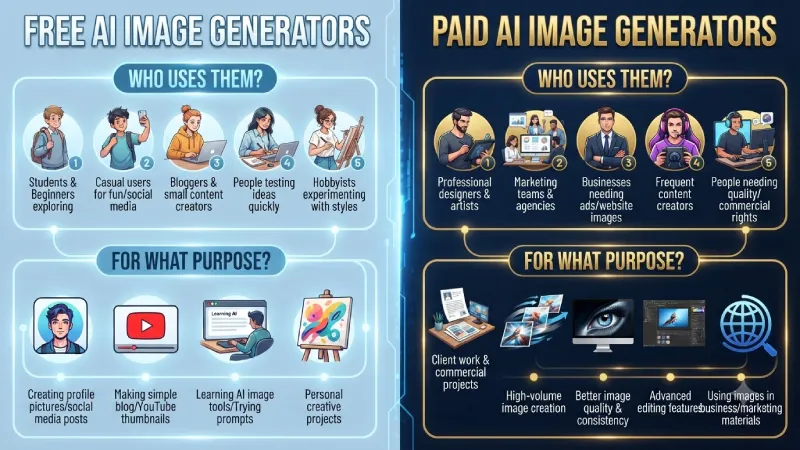 who uses free vs paid ai image generators (and for what purpose)